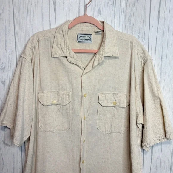 AMERICAN EAGLE OUTFITTERS Men’s Linen Blend Short-Sleeve Button Down, XL - Picture 2 of 8